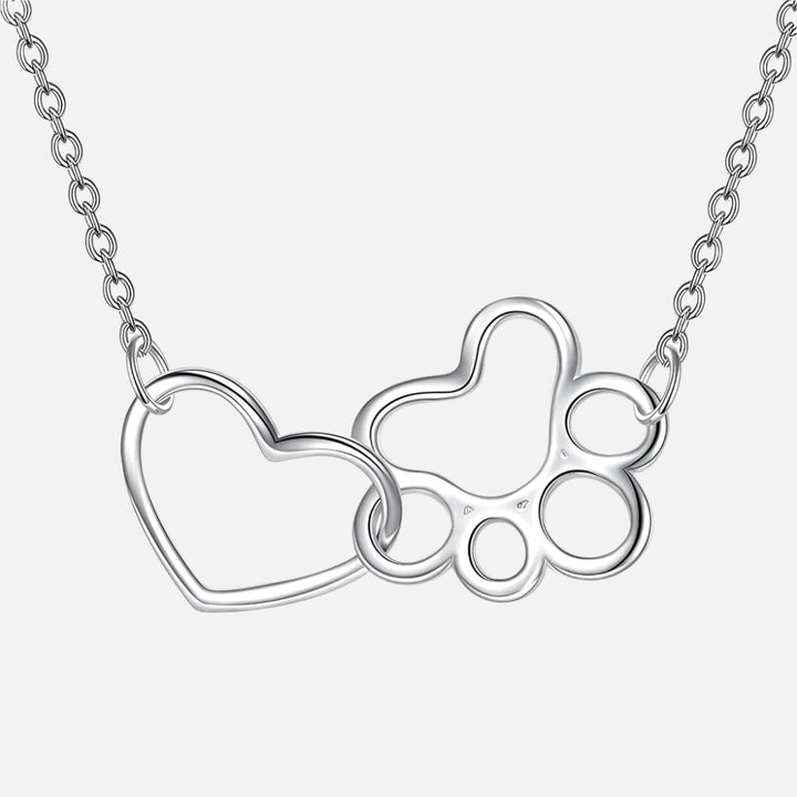 Collana color argento con Stampa di Zampa – Pendente a Cuore di Cristallo