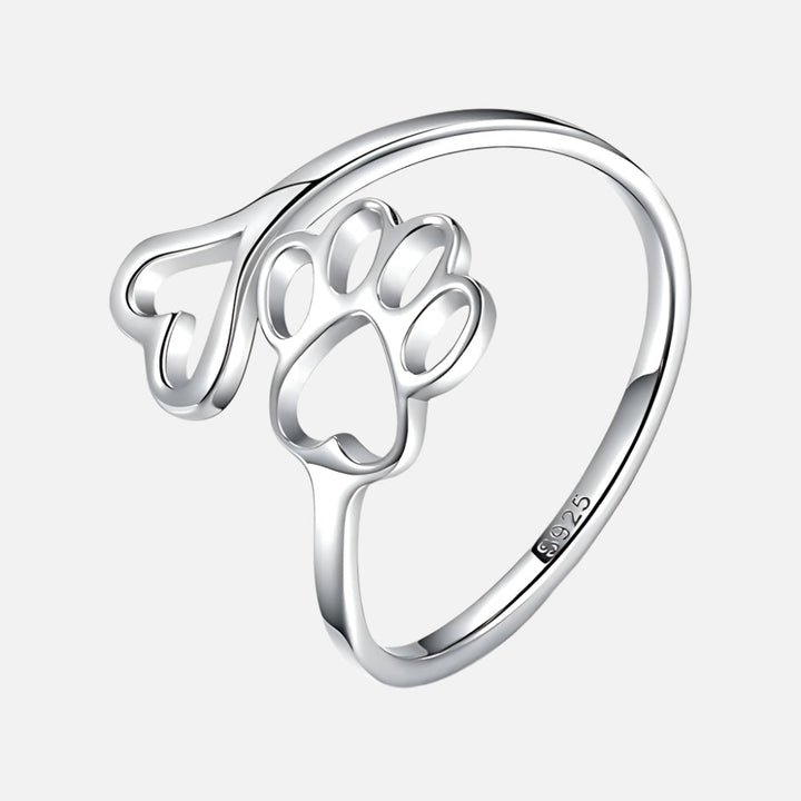 Anello Artigianale a Forma di Zampa e Cuore – Regolabile color argento