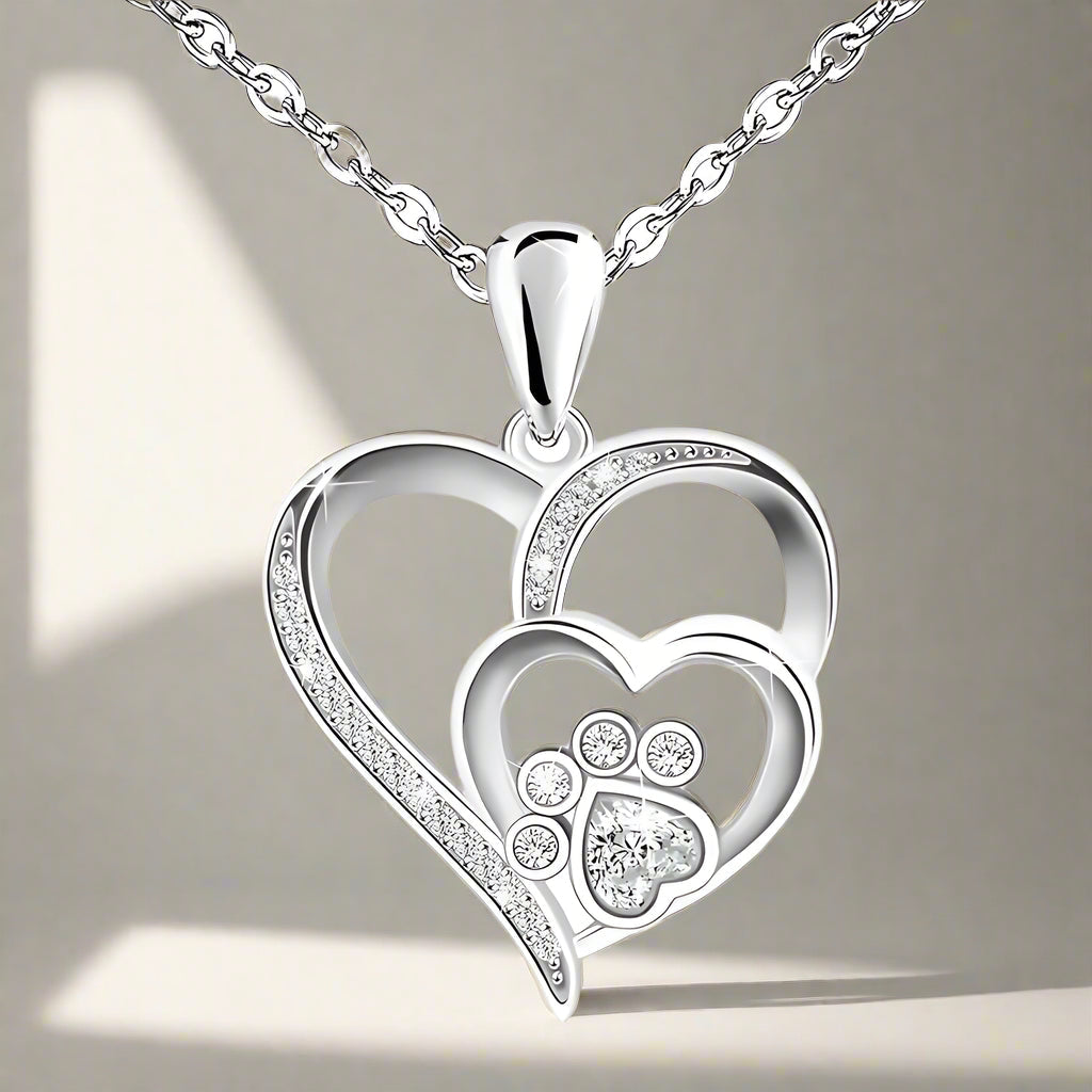 Collana color argento con Zampa e Cuore in Zirconia