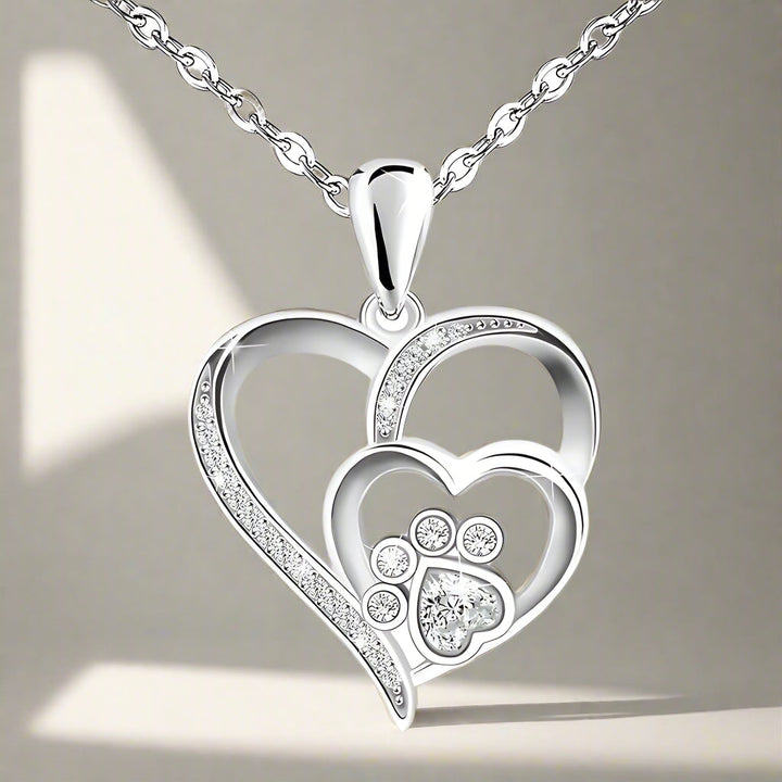 Collana color argento con Zampa e Cuore in Zirconia