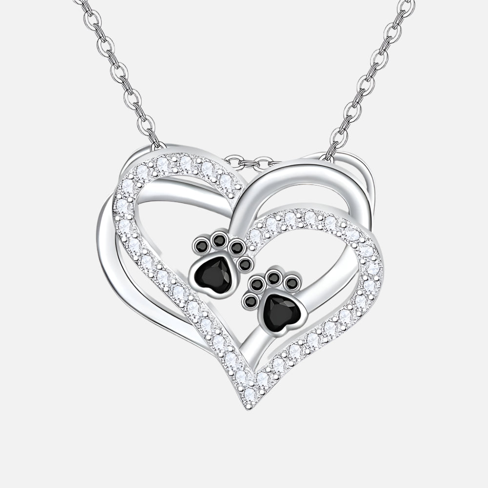Collana a forma di cuore con impronta di zampa e zirconia