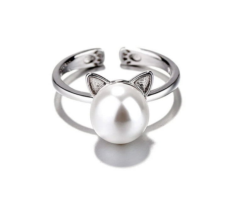 Bellissima Collana con Gatto di Perla con Orecchini e Anello Bonus