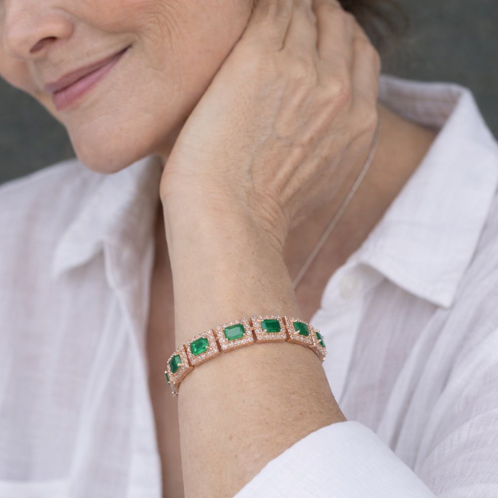 Bracciale D'oro Dichiarativo Verde Pietra Verde
