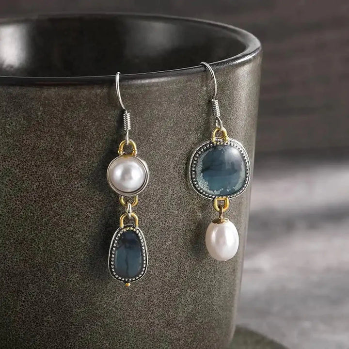Orecchini Vintage in Pietra Blu e Perla
