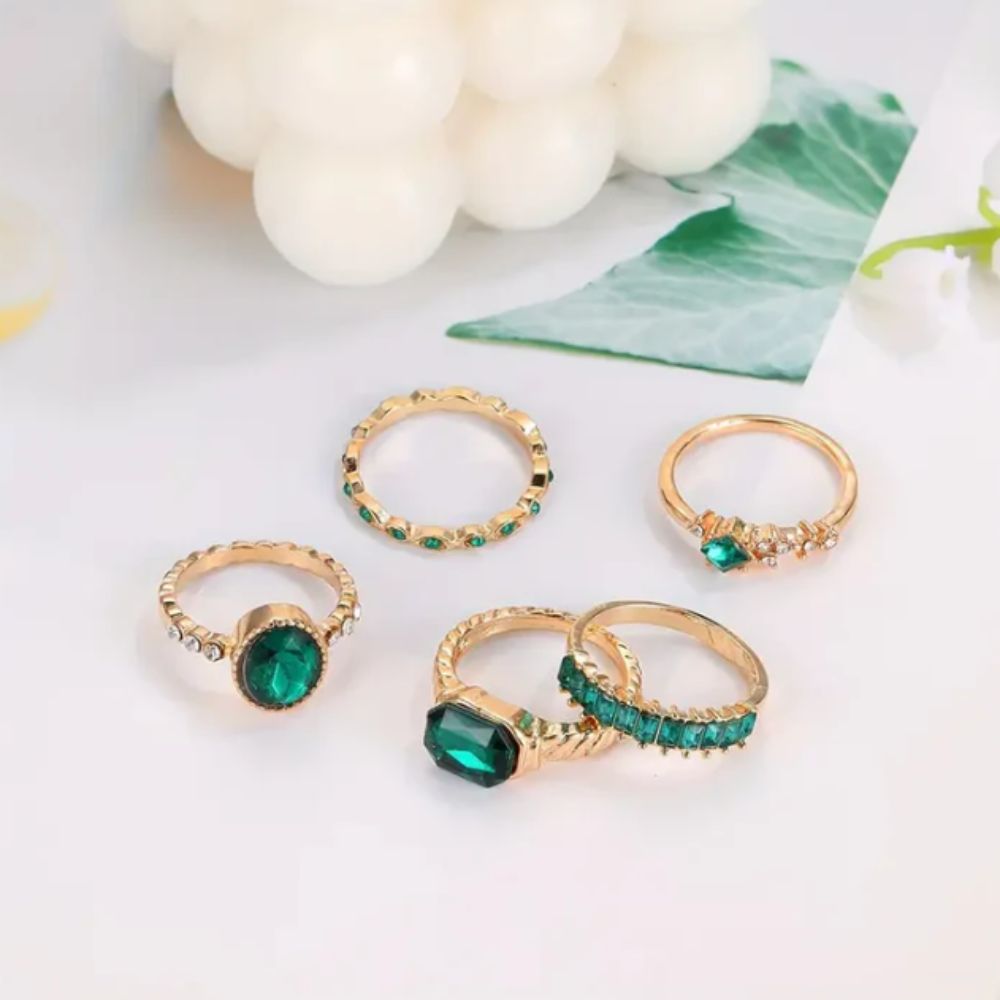 Set di Anelli color oro con Pietra Verde Squisito Zarina