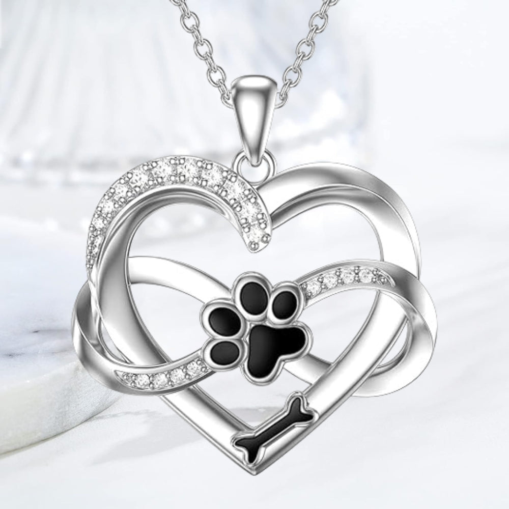Collana Infinity a Cuore e Zampa color argento con Zirconia